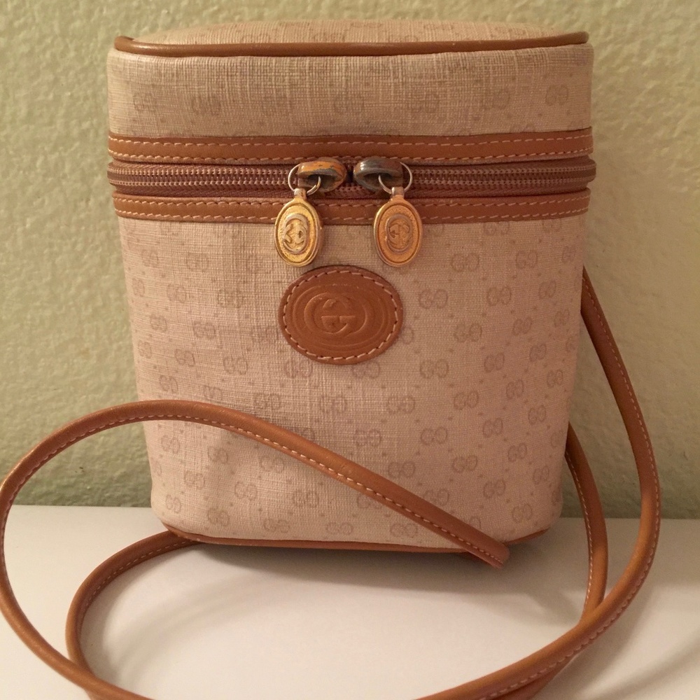 *Rare* Auth Gucci Vintage Binocular Style Logo Crossbody GG Monogram Canvas Bag